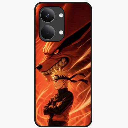 Nine Tails Legacy Glass Case showing flat back view with powerful nine-tailed fox inspired artwork and glossy glass finish.