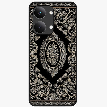 Noir Bloom Elegance Glass Case showing flat back view with elegant dark floral artwork and glossy glass finish.