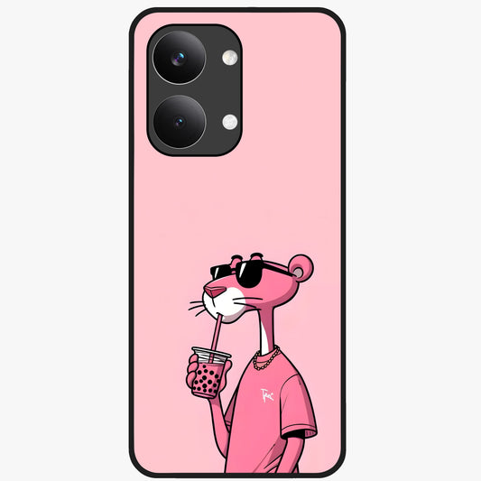 Pink Panther Glass Case showing flat back view with iconic pink panther artwork and glossy glass finish.
