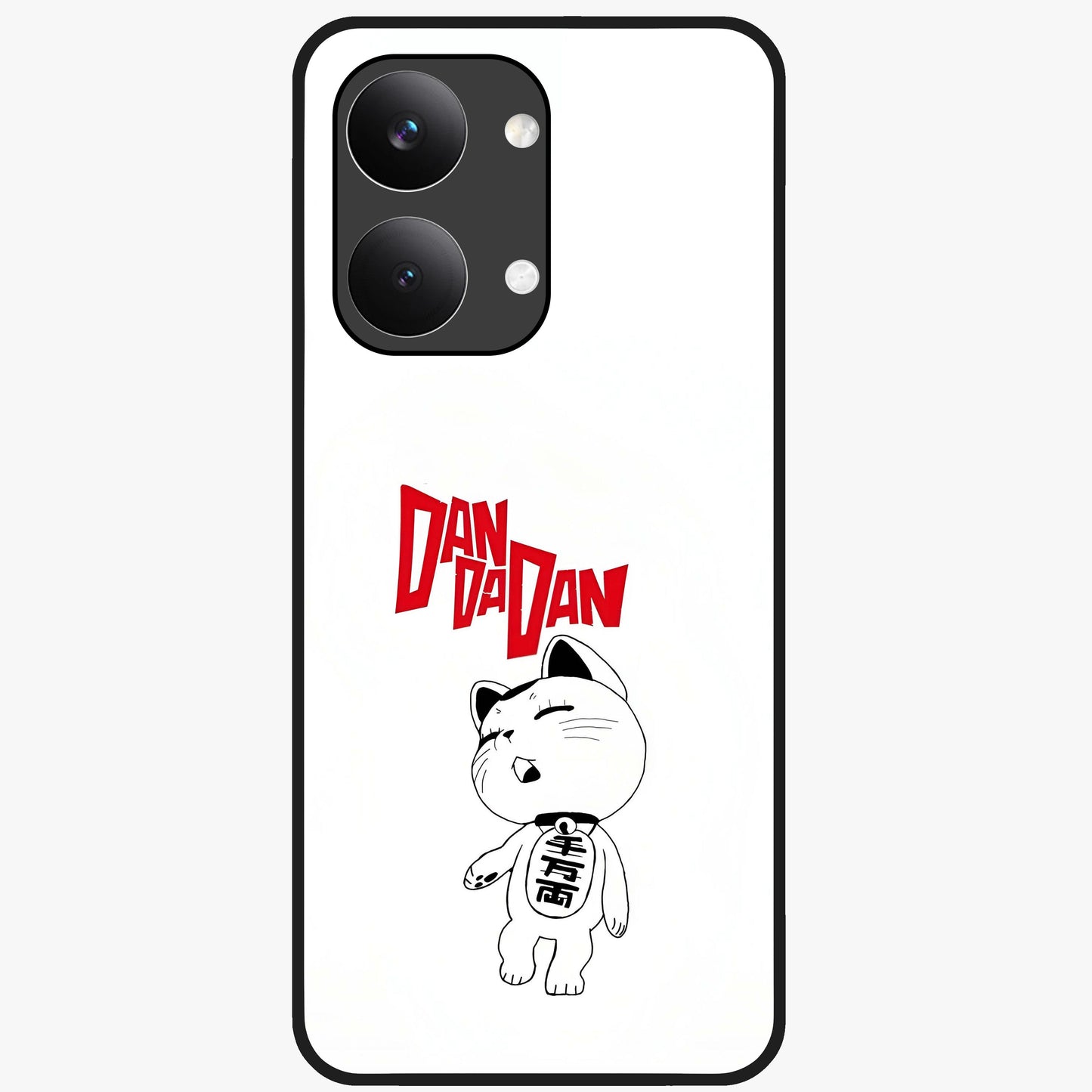 Playful Spirit Charm Glass Case showing flat back view with cheerful charm themed artwork and glossy glass finish.
