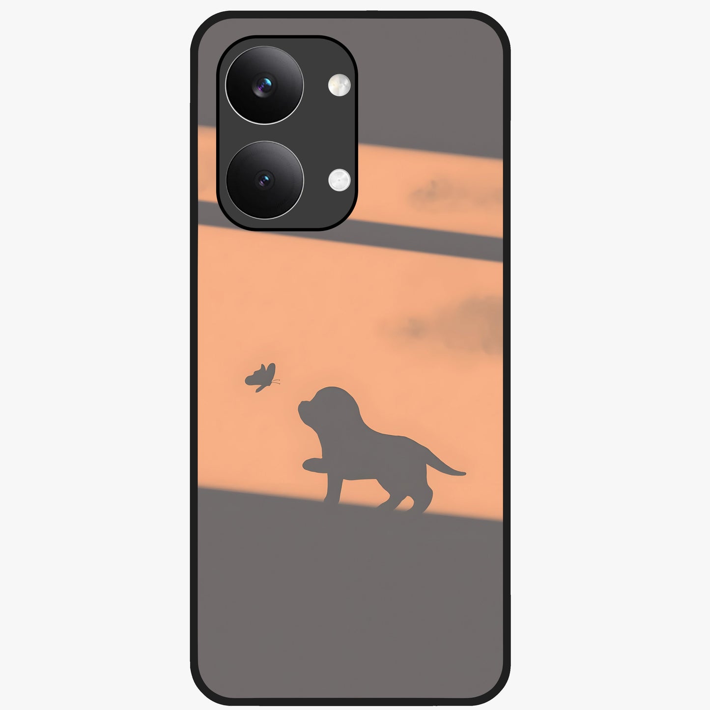 Puppy Shadow Art Glass Case showing flat back view with cute puppy shadow style artwork and glossy glass finish.