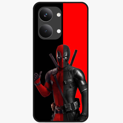 Red & Black Deadpool Theme Glass Case showing flat back view with bold comic inspired artwork and glossy glass finish.