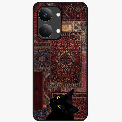 Regal Magic Cat Apple Glass Case showing flat back view with magical cat artwork holding apple and glossy glass finish.