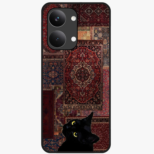 Regal Magic Cat Apple Glass Case showing flat back view with magical cat artwork holding apple and glossy glass finish.