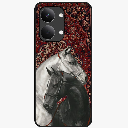 Regal Stallion Tapestry Glass Case showing flat back view with majestic horse tapestry artwork and glossy glass finish.