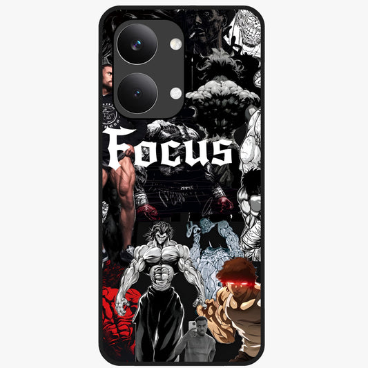 Relentless Power Focus Glass Case showing flat back view with motivational typography artwork and glossy glass finish.