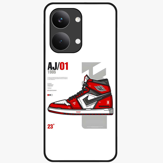 Retro Sneaker Blueprint Glass Case showing flat back view with sneaker blueprint style artwork and glossy glass finish.