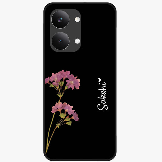 Riching Lavender Flower Custom Name Glass Case showing flat back view with lavender floral artwork and personalized name design.