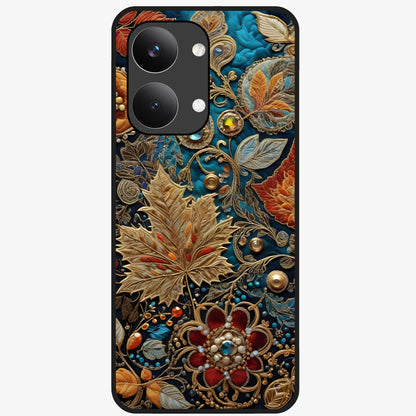 Royal Jewel Garden Glass Case showing flat back view with decorative floral garden artwork and glossy glass finish.