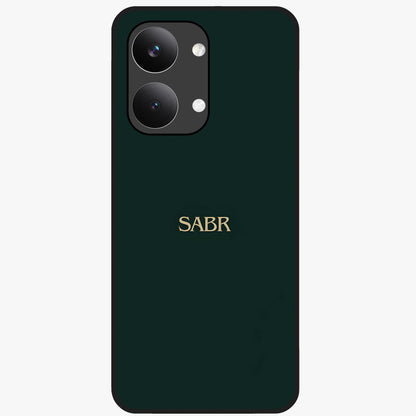 Sabr Minimal Patience Glass Case showing flat back view with minimalist typography artwork and glossy glass finish.