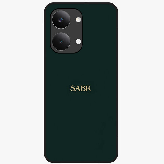 Sabr Minimal Patience Glass Case showing flat back view with minimalist typography artwork and glossy glass finish.