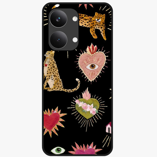 Sacred Jungle Heart Glass Case showing flat back view with jungle inspired heart artwork and glossy glass finish.