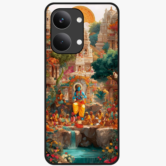 Sacred Sunlight Gods Glass Case showing flat back view with divine sunlight themed artwork and glossy glass finish.