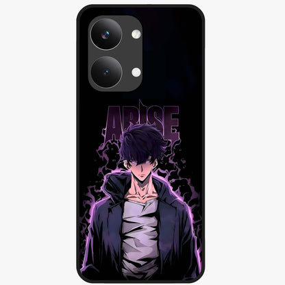 Shadow Monarch Awakening Glass Case showing flat back view with powerful dark monarch themed artwork and glossy glass finish.