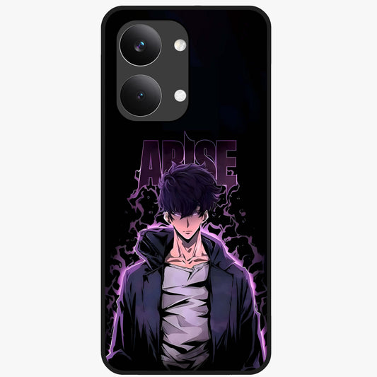 Shadow Monarch Awakening Glass Case showing flat back view with powerful dark monarch themed artwork and glossy glass finish.