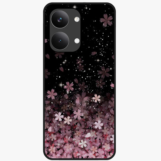 Small Starry Flowers Glass Case showing flat back view with delicate starry floral artwork and glossy glass finish.