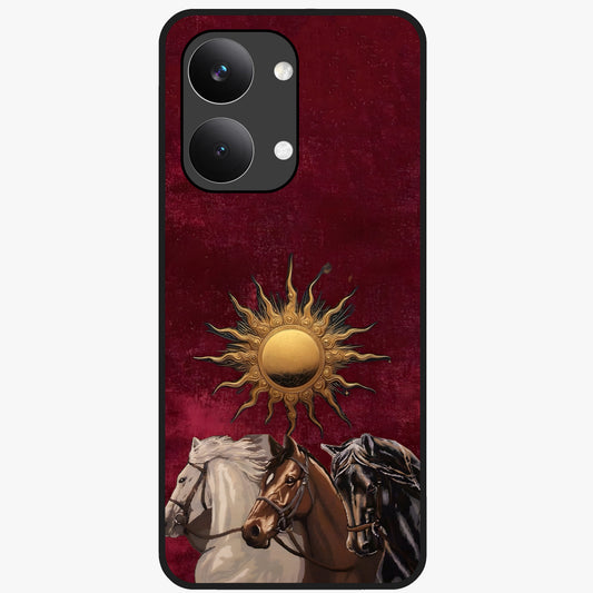 Solar Riders Glass Case showing flat back view with dynamic rider themed artwork and glossy glass finish.