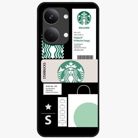 Starbucks Mocha Glass Case showing flat back view with coffee inspired artwork and glossy glass finish.