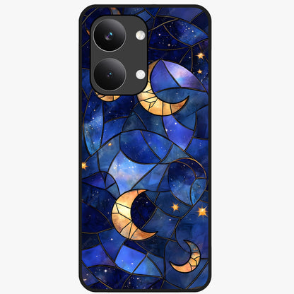 Starlit Sky Tapestry Glass Case showing flat back view with decorative starry sky tapestry artwork and glossy glass finish.