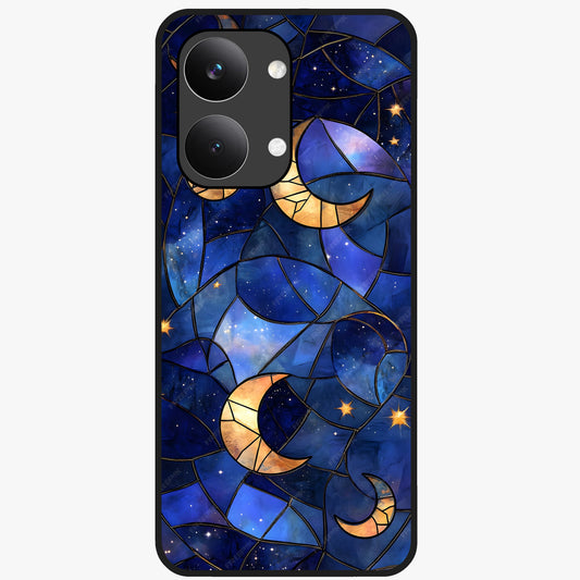 Starlit Sky Tapestry Glass Case showing flat back view with decorative starry sky tapestry artwork and glossy glass finish.