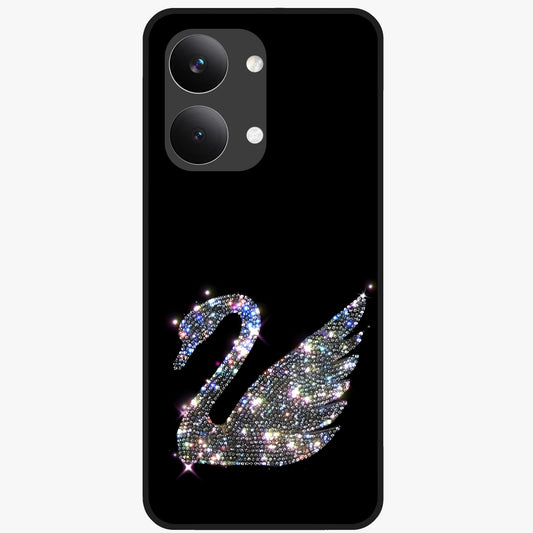 Starlit Swan Grace Glass Case showing flat back view with graceful swan artwork under starry sky and glossy glass finish.