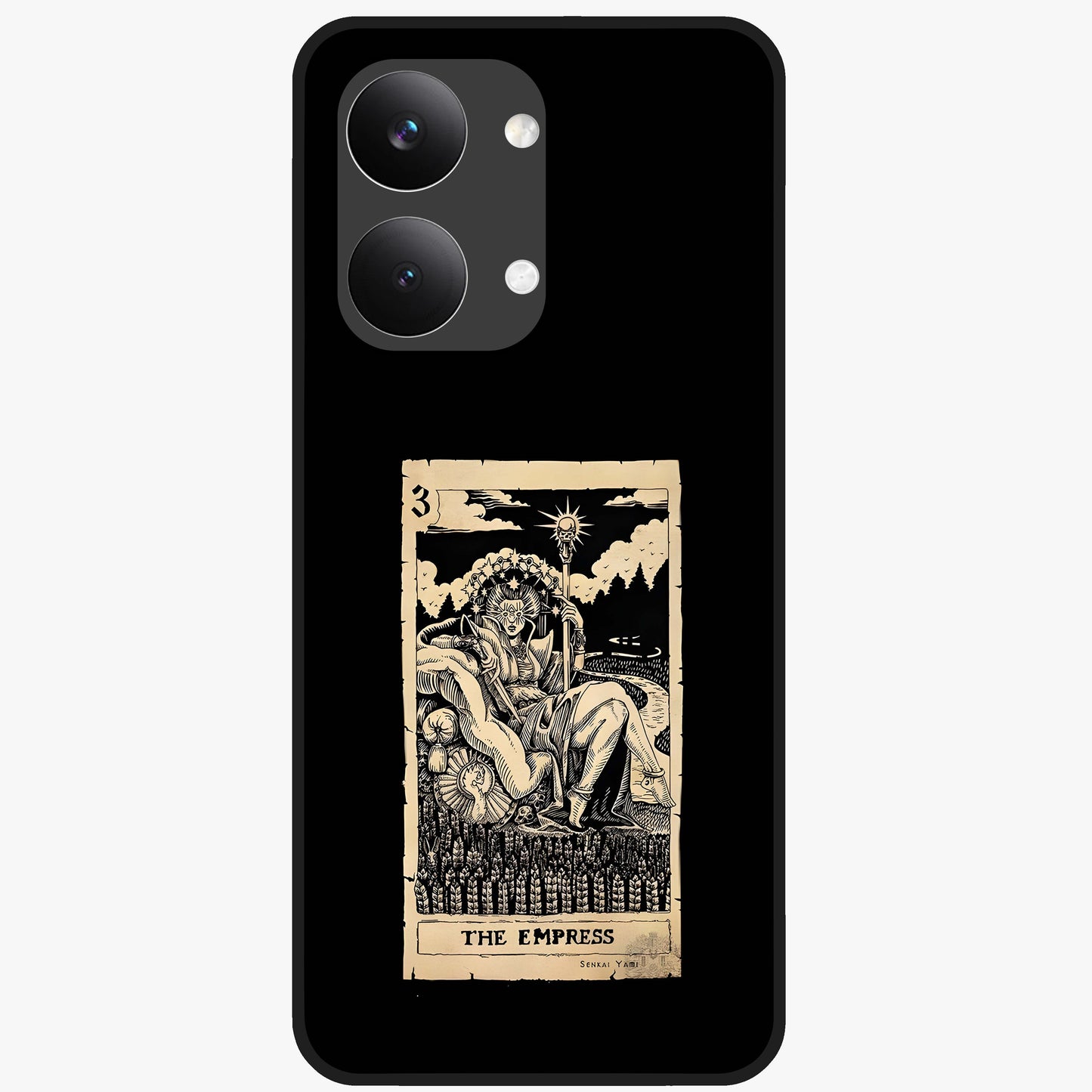 The Empress Glass Case showing flat back view with regal feminine artwork and glossy glass finish.