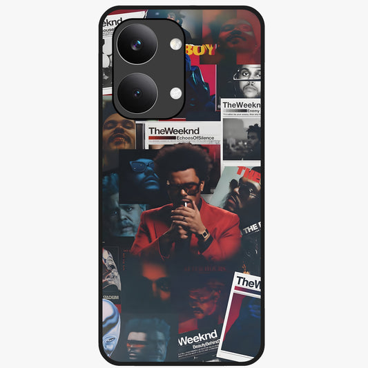 The Weeknd Glass Case showing flat back view with music inspired artistic portrait artwork and glossy glass finish.