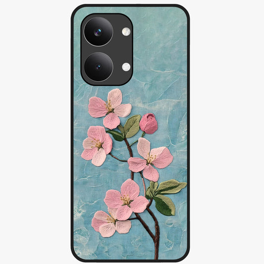 Threaded Blossom Breeze Glass Case showing flat back view with delicate blossom artwork and glossy glass finish.