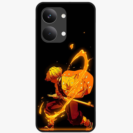 Thunder Flame Execution Glass Case showing flat back view with powerful flame and lightning artwork and glossy glass finish.