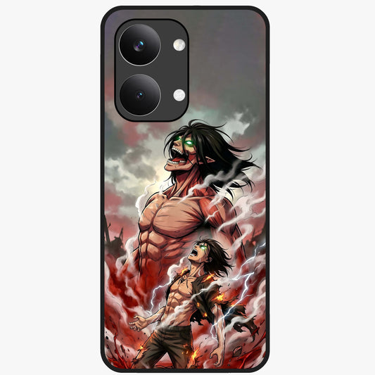 Titan Awakening Fury Glass Case showing flat back view with powerful titan inspired artwork and glossy glass finish.