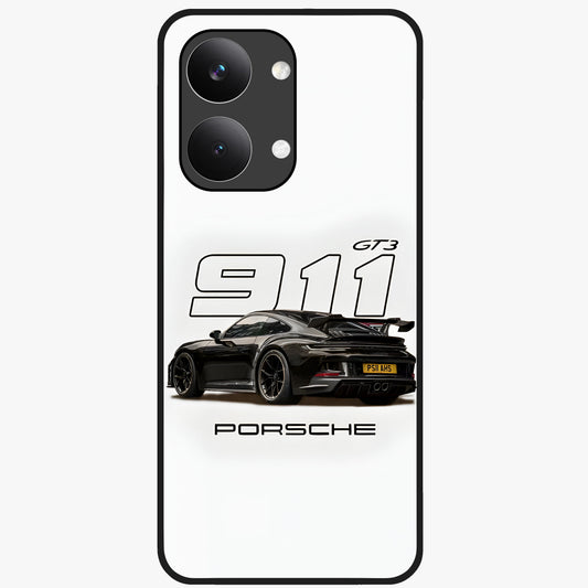 Turbo Legacy Icon Glass Case showing flat back view with iconic sports car inspired artwork and glossy glass finish.