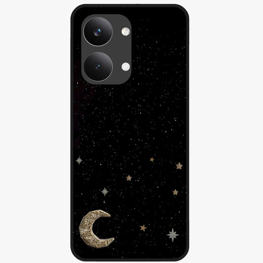 Twinkle Star With Half Moon Glass Case showing flat back view with star and half moon artwork and glossy glass finish.