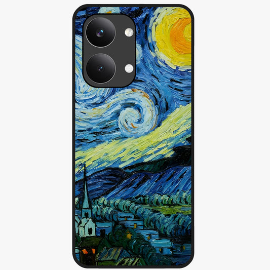 Van Gogh Art Glass Case showing flat back view with classic painterly artwork inspired by Van Gogh style and glossy glass finish.
