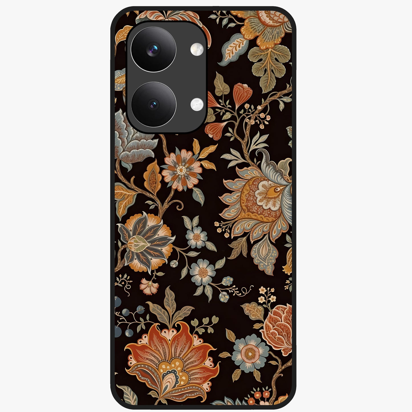 Vintage Floral Dream Glass Case showing flat back view with classic floral artwork and glossy glass finish.