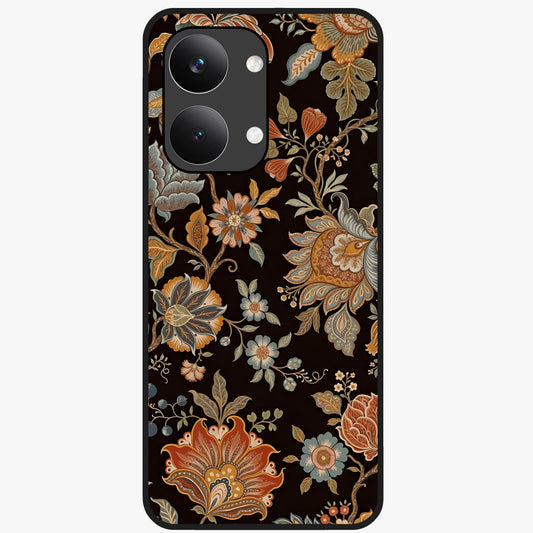 Vintage Floral Dream Glass Case showing flat back view with classic floral artwork and glossy glass finish.