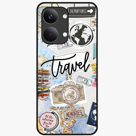 Wanderlust Journal Glass Case showing flat back view with travel inspired artwork and glossy glass finish.