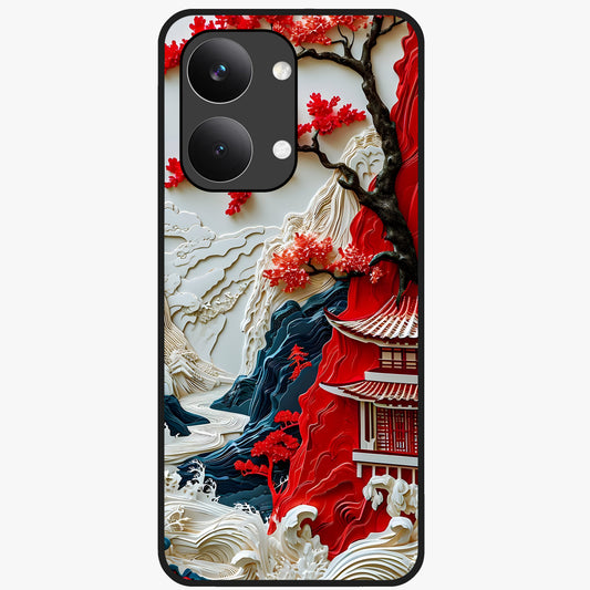 Whispers Of Sakura Waves Glass Case showing flat back view with cherry blossom wave artwork and glossy glass finish.