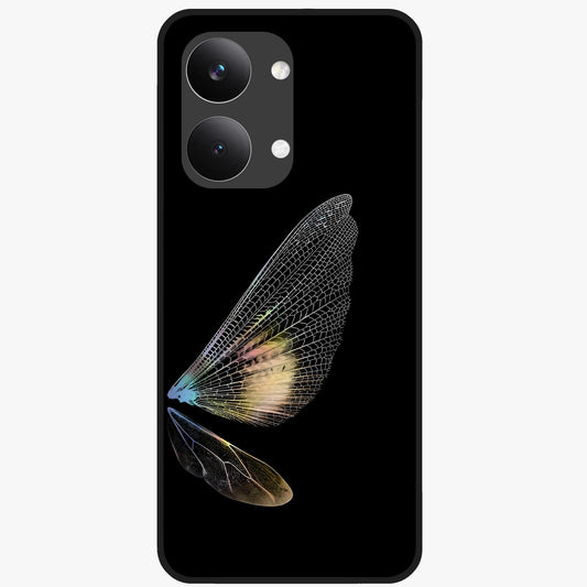 Whispers Of Wings Glass Case showing flat back view with graceful wing inspired artwork and glossy glass finish.