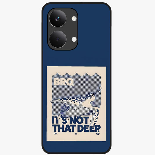 Worry Less Swim Glass Case showing flat back view with playful motivational artwork and glossy glass finish.
