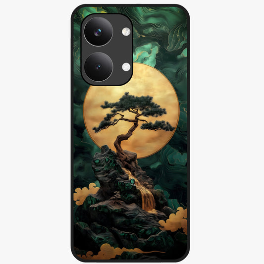Zen Moon Rise Glass Case showing flat back view with calm moonrise artwork and glossy glass finish.