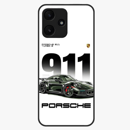 911 Turbo Dominance Glass Case showing clean flat back view with bold 911 sports car artwork and glossy glass finish.