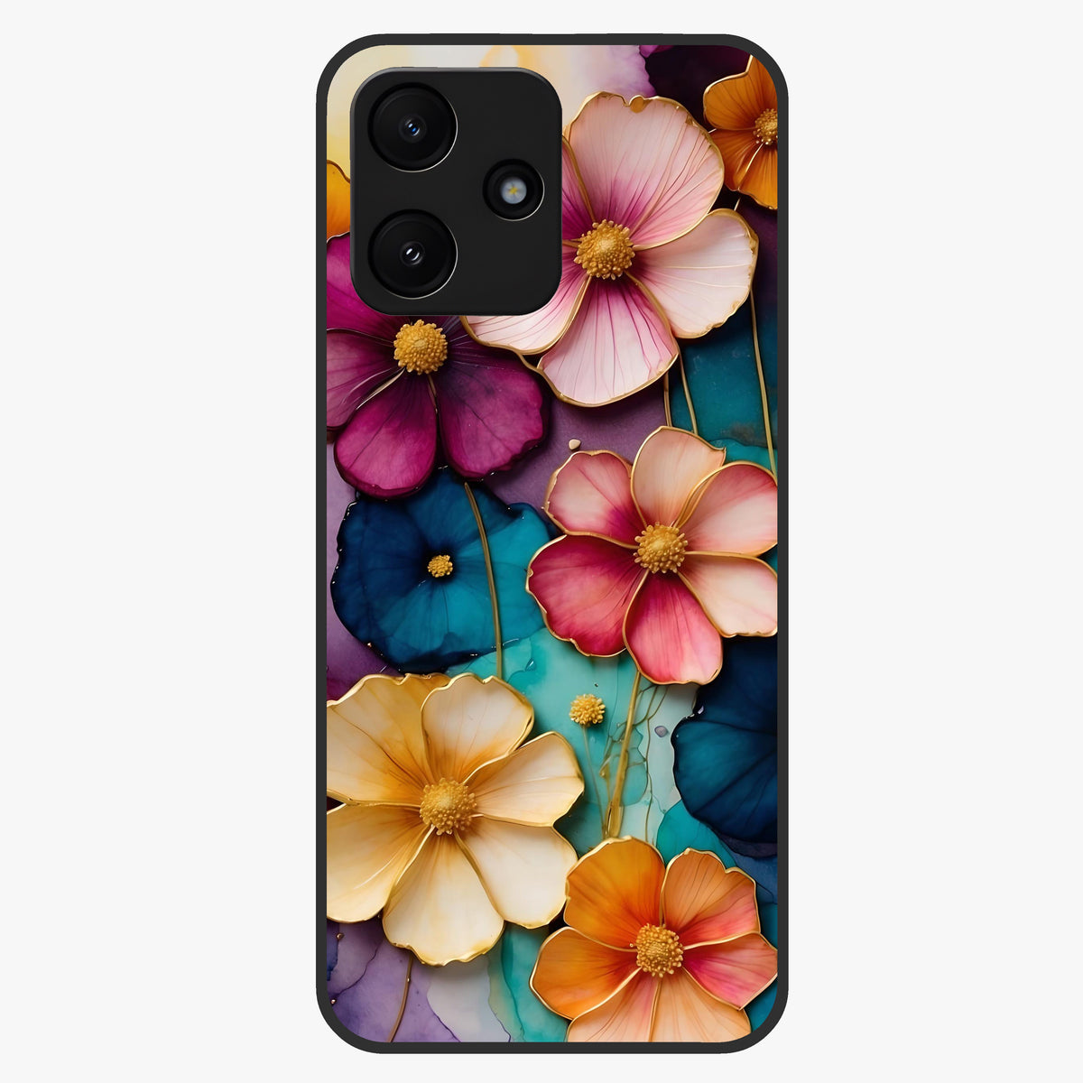 Artlyn Grace Flower Pattern Glass Case showing flat back view with elegant floral pattern artwork and glossy glass finish.