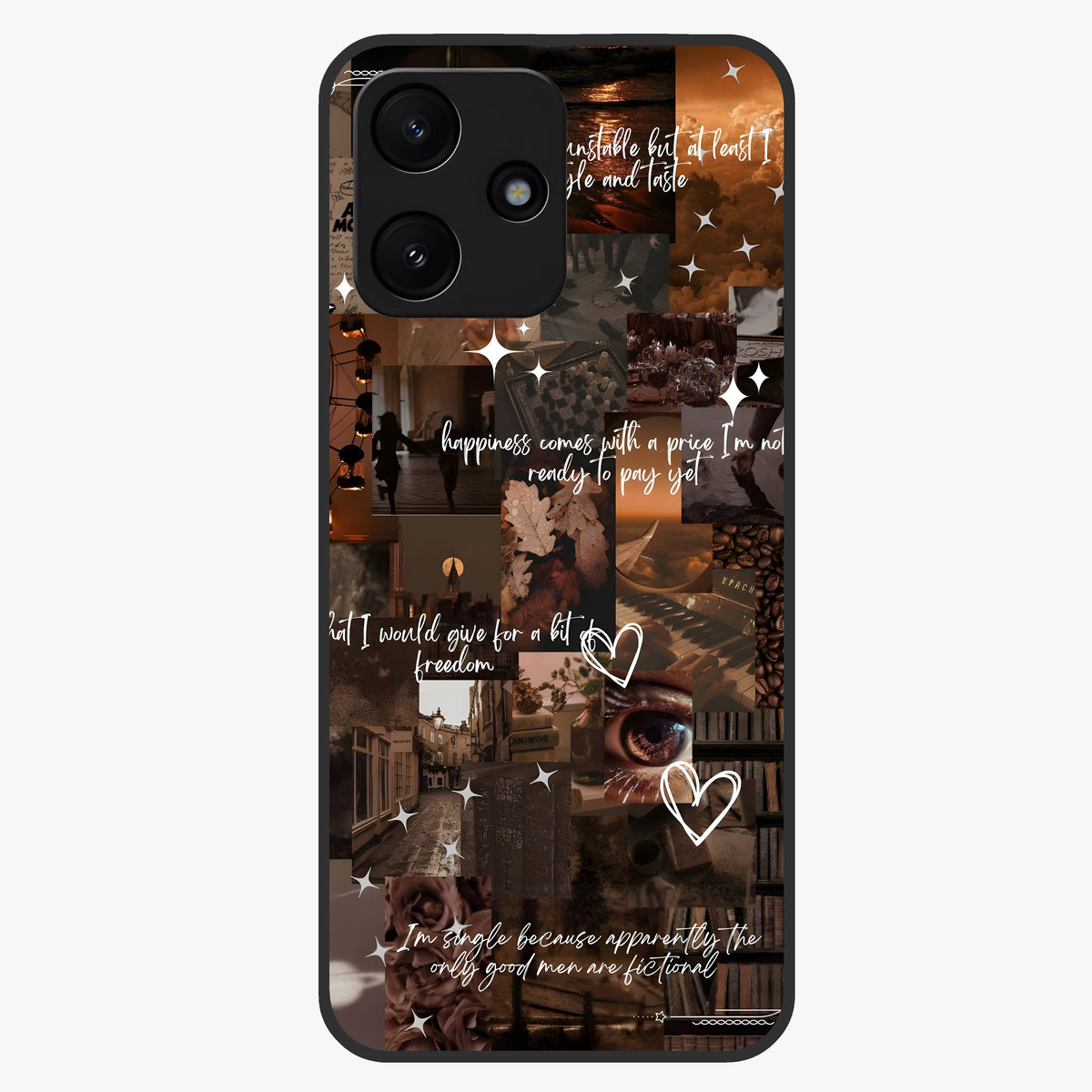 Bittersweet Aesthetic Chaos Glass Case showing flat back view with artistic chaotic aesthetic design and glossy glass finish.