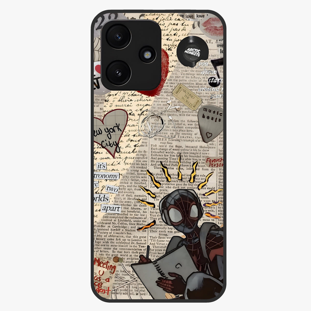 City Dream Sketch Glass Case showing flat back view with artistic city skyline sketch artwork and glossy glass finish.