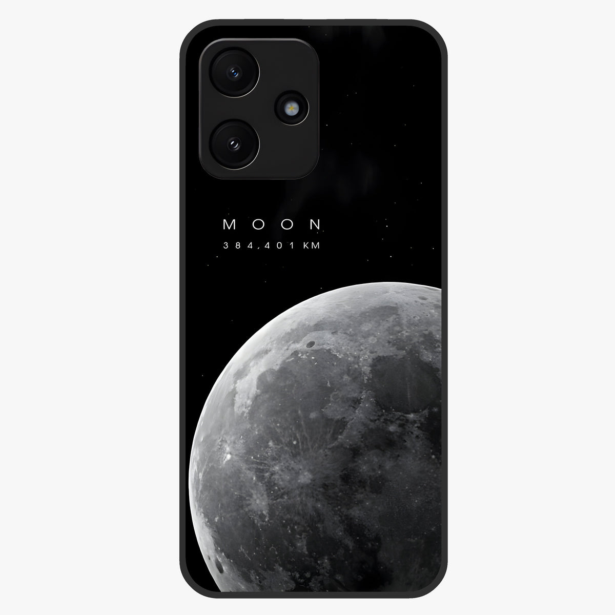 Cosmic Moon Glow Glass Case showing flat back view with glowing moon artwork and glossy glass finish.