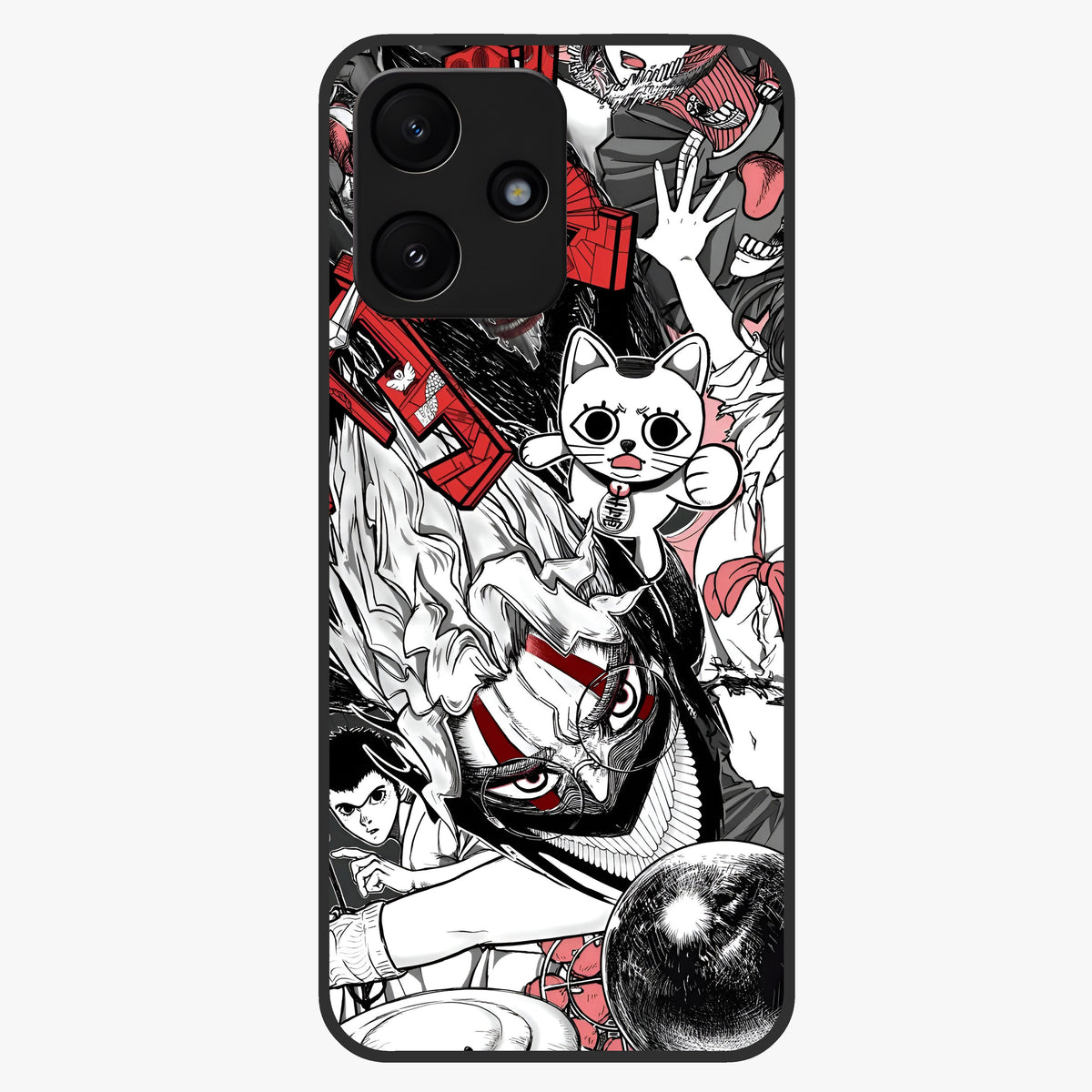 Crimson Chaos Panel Glass Case showing flat back view with bold crimson abstract artwork and glossy glass finish.