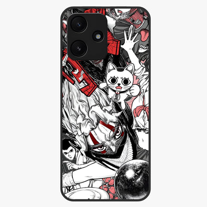 Crimson Chaos Panel Glass Case showing flat back view with bold crimson abstract artwork and glossy glass finish.