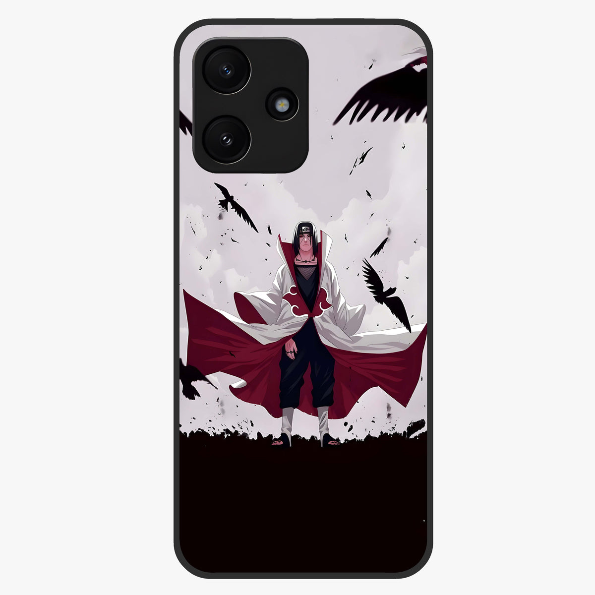 Crimson Crow Ascension Glass Case showing flat back view with mystical crow artwork and glossy glass finish.