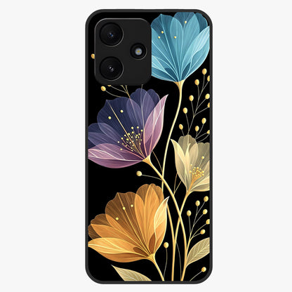 Delicate Multicolor Flowers Glass Case showing flat back view with vibrant floral artwork and glossy glass finish.