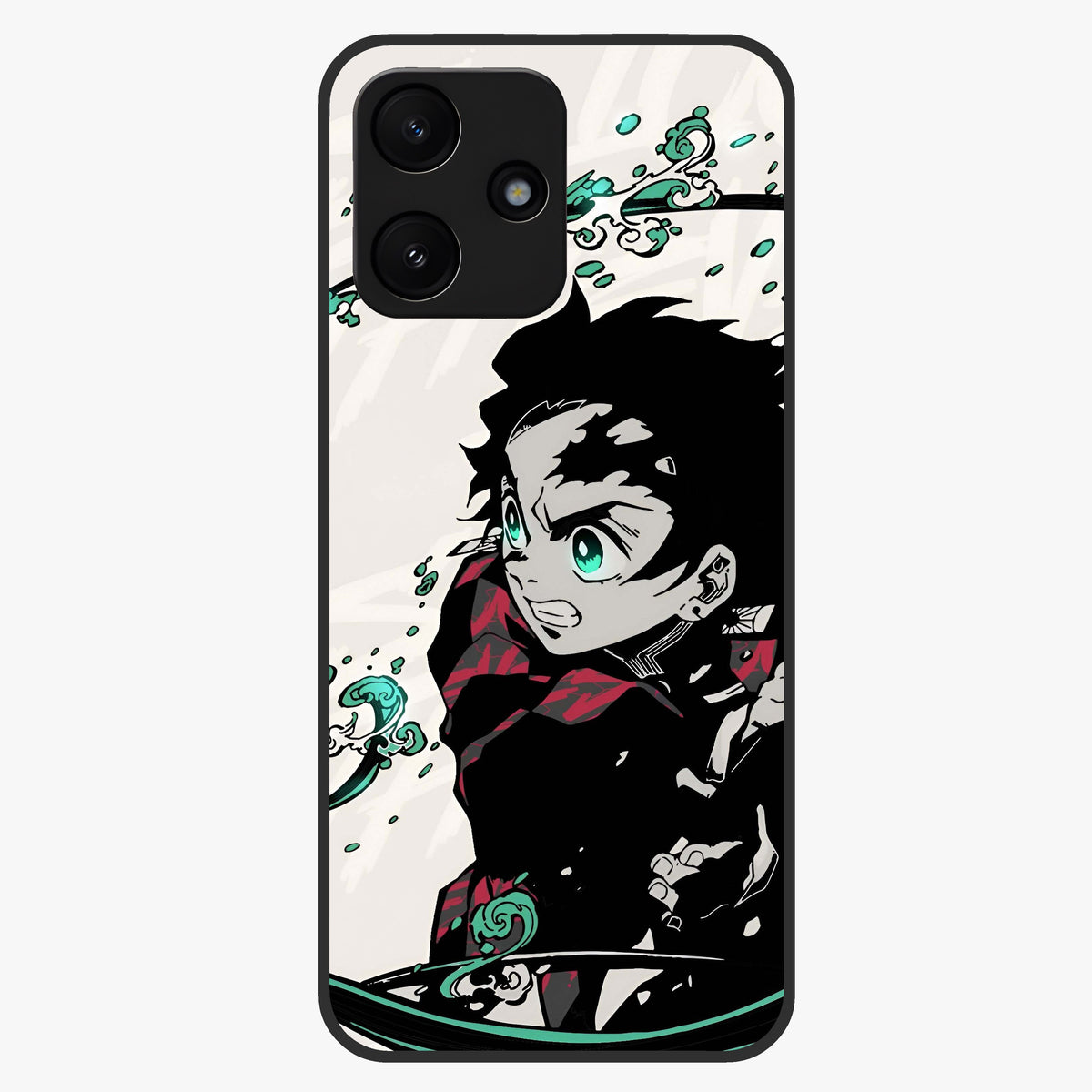 Demon Slayer Glass Case showing flat back view with bold anime inspired artwork and glossy glass finish.
